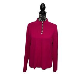 Neve Designs Annabelle Cotton Wool Mock Zip Ski Sweater Pink Checkered Collar XL